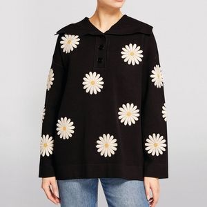 NWT Sandro Daisy Patch Collared Sweater heavier winter sweater straight fit